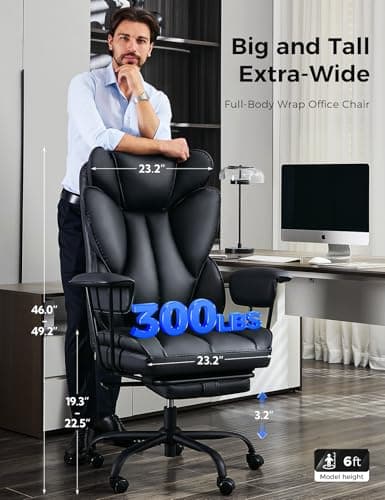 amseatec Big and Tall Office Desk Chair - Wide Ergonomic Executive with Footrest, High Back Lumbar Support Reclining Gaming Computer Chair for Heavy People (Black)