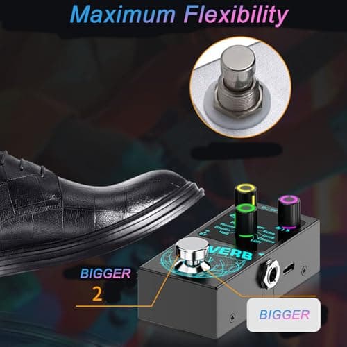 Mini Reverb Guitar Pedal, Verb Square Digital Reverb 9 Modes Room, Hall, Chorus, Duck, Plate, Studio, Echo, LOFI with True Bypass Aluminium alloy case (Black Reverb)