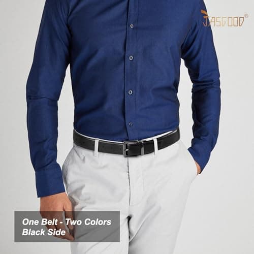 JASGOOD Men's Belt, Reversible Leather Belts for Men for Dress Pants, One Reverse For 2 Sides Casual Belt