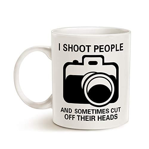 Funny Photographer Coffee Mug, I Shoot People and Sometimes Cut Off Their Heads Unique Gag Gifts for Photography Lover Cup White, 11 Oz