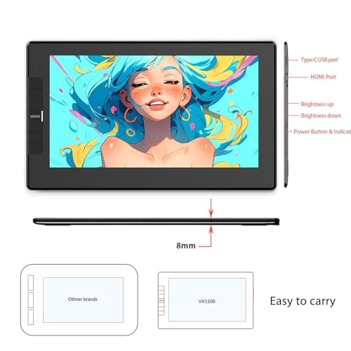VEIKK VK1200V2 Drawing Tablet with Screen,11.6 Inch Full-Laminated Graphics Drawing Monitor,Upgraded 16384 Pressure Sensitivity, 2 Styluses, 120% sRGB,Graphics Tablet for PC Mac Linux Windows