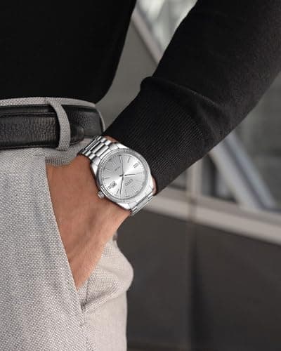 CIVO Analog Mens Watches Silver: Wrist Watches with Date Easy to Read - Dress Stainless Steel Watch for Men Gifts for Husband Father at Birthday Anniversary