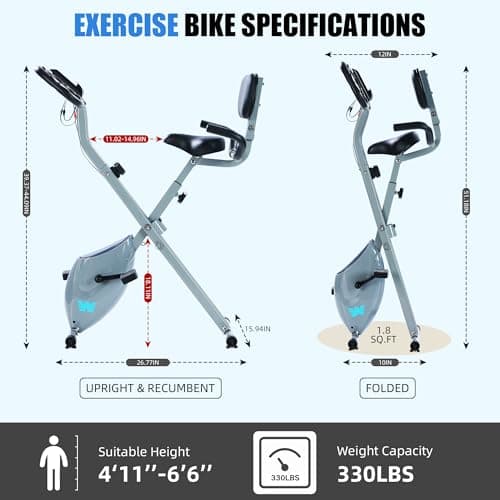 BARWING Stationary Exercise Bike for Home Workout, 5 IN 1 Foldable Indoor Cycling Bike for Seniors, 350LB Capacity, 16-Level Magnetic Resistance, Seat Backrest Adjustments
