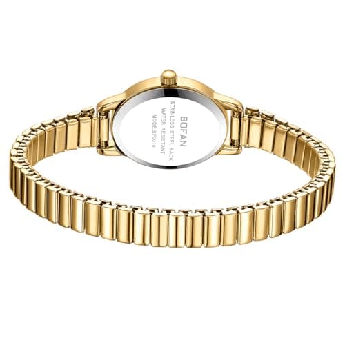 BOFAN Small Gold Watches for Women Easy Read Ladies Quartz Wrist Watch with Stainless Steel Expansion Band,Waterproof.