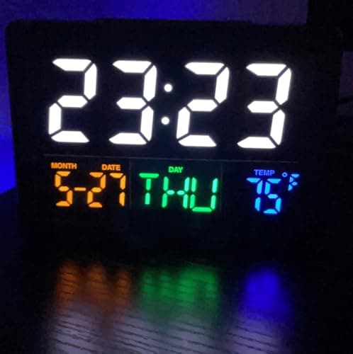 WQV Digital Alarm Clock, 5.5" Large LED Alarm Clock for Bedrooms, Table Desk Clock, with Calendar Date Day Temperature Snooze, Adjustable Alarm Volume & Brightness, Gift for Students Elderly