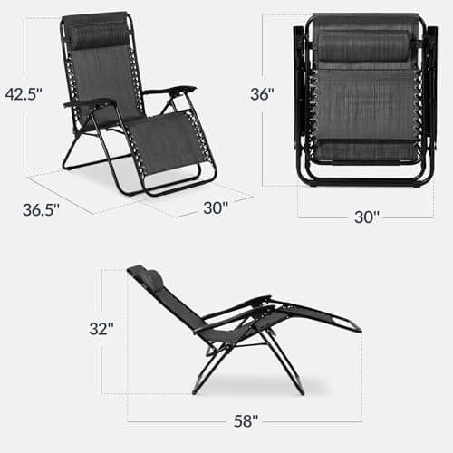 Best Choice Products Set of 2 Extra Wide Adjustable Steel Mesh Zero Gravity Lounge Chair Recliners w/Pillows and Cup Holder Trays - Gray