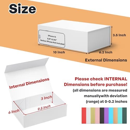 White Gift Box, 9.5x6x3'' Gift boxes for Presents with Lids Magnetic Closure Rectangle Collapsible for Bridesmaid Proposal Box, Wedding, Christmas, Halloween, Birthday Gift Packging