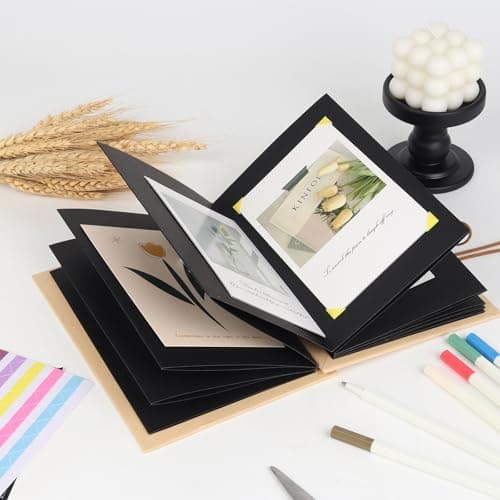 Stretchable Photo Album Folding Scrapbook Album 6x8.3 inches Small Blank Photo Book DIY Scrapbook Kraft Paper Students Memory Book for Graduation Anniversary Birthday Party Decorations Black B0FQBG9KRL