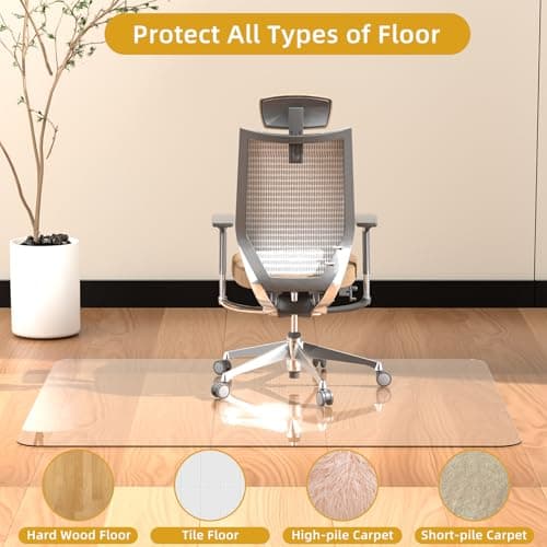 Tempered Glass Chair Mat 48" x 32",1/5" Thick for Office Desk,Rolling Chair Mat for Carpet, Odorless, Easy to Clean with 4 Non-Slip Pads for Carpet & Hardwood Floors