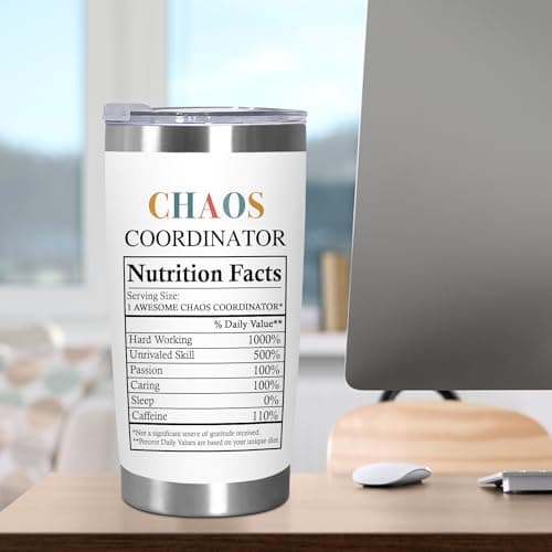 TEEZWONDER Christmas Thank You Gifts For Women - Chaos Coordinator Insulated Coffee Tumbler with Lid 20 oz - Teacher Retirement Appreciation Birthday Gifts for Women Friends Coworkers Boss Employee