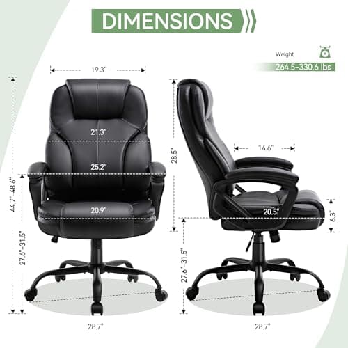 Ergonomic Office Chair with High Back, Comfy Desk Chair, Adjustable Executive Office Chair for Home Office, Big and Tall Computer Chair Heavy Duty, 360° Swivel, Faux Leather Black