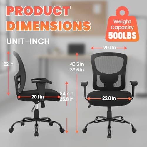 BestOffice Big and Tall Office Chair 500lbs Desk Chair Mesh Computer Chair with Lumbar Support Wide Seat High Back