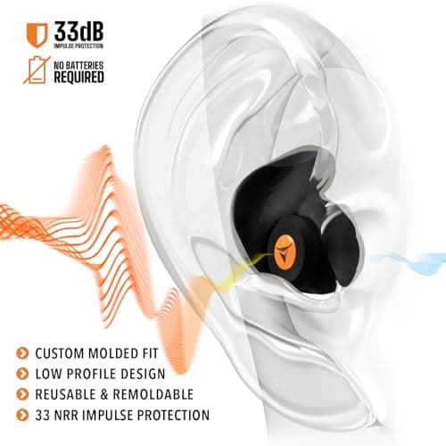 Decibullz Percussive Moldable Earplugs for Hunting & Shooting, Gun Range Hearing Protection for Shooters, Reusable Ear Plugs for Shooting Range
