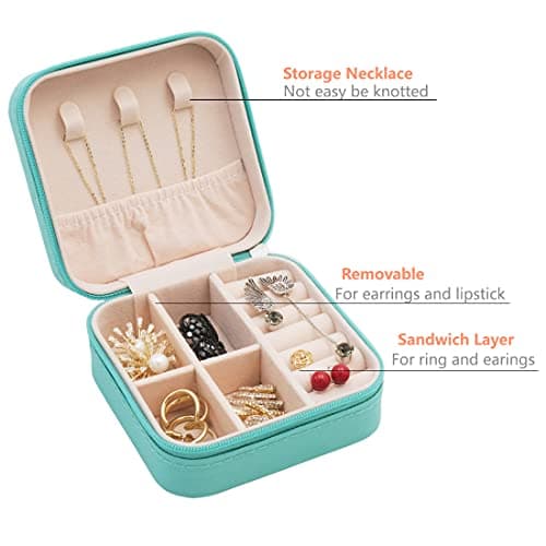 TRODANCE Mini Jewelry Travel Case, Small Portable Jewellry Organizer Box Portable Display Storage Box for Rings Earrings Necklaces, Gifts for Girl, Women, Wedding, Birthday, Mom, Mother's Day (Blue) B09631PYPT