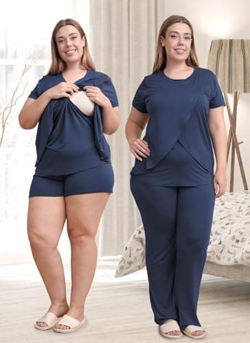 Rnxrbb 3 Piece Postpartum Nursing Pajamas Set Casual Soft Maternity Breastfeeding Pjs Sleepwear Loungewear Clothes Layer