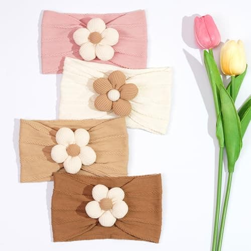 CÉLLOT 5 Pcs Baby Flower Headbands Baby Girls Nylon Headbands Soft Hairbands Hair Accessories for Newborn Infant Toddler Kids