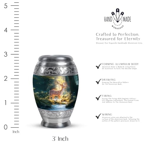 Deer Urn Ashes, Burial & Funeral for Adult Remains, Memorial Gift for Men & Women, Handcrafted, Cremation Urns for Human Ash Small, Green, 3 Inch B0F67DZ9FG
