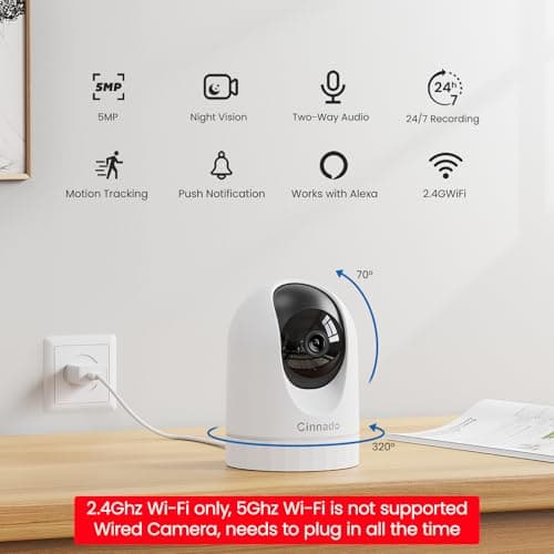 Cinnado 2K Home Security Cameras-2.4Ghz WiFi Indoor Camera with 360° Motion Detection for Pets/Nanny/Baby/Dog, 2 Way Audio, 24/7 SD Card Storage, Cloud Storage, Works with Alexa & Google Home, D1 4P