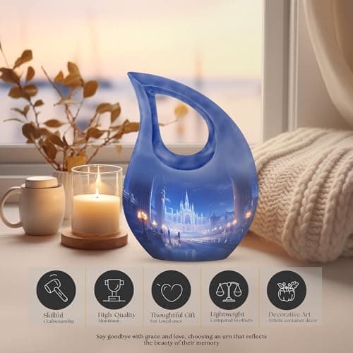 Castle Keepsake Cremation Urns for Human Ashes for Women, Drop Blue Burial Funeral Tiny Urn for Ashes for Men, Cremains Holder, Decorative Mini Remembrance Gift for Loss of Dad, 3 Inches B0FHWQ3F6X