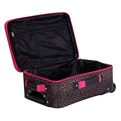 Rockland Fashion Softside Upright Luggage Set, Expandable,Lightweight,Telescopic Handle,Wheel, Pink Leopard, 2-Piece (14/19)