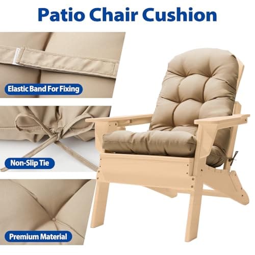 Adirondack Chair Cushion, High Back Patio Cushions with Adjustable Ties, 48.8 x 20.4 x 4.3, Waterproof Tufted Pillow, Fade Resistant Seat Rocking Chair Cushion for Indoor/Outdoor, Khaki, 1