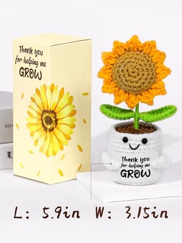 U-Goforst Teacher Appreciation Gifts, Emotional Cheer Thank You Gifts for Women Boss Coworkers Friends, Support Positive Handmade Crochet Sunflower Pot for Birthday Christmas Last Day of School