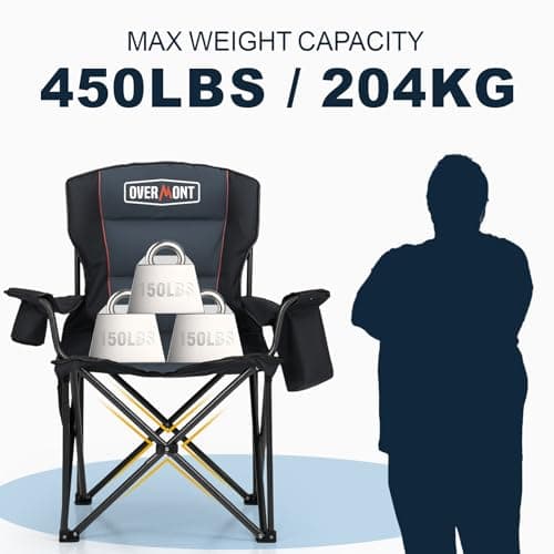 Overmont Oversized Folding Camping Chair - 450lbs Support with Padded Cushion Cooler Pockets - Heavy Duty Collapsible Chairs for Sports Garden Beach Fishing