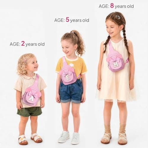 Personalized Gifts for Girls Sling Bag Purse for Toddler, 2 3 4 5 6 7 8 Year Old Girls Crossbody Bag Toddler Purse Anoup Gifts for 2 3 4 5 6 Year Old Girl Sling Bag for Girls Kids, Pink E B0GY869KBQ