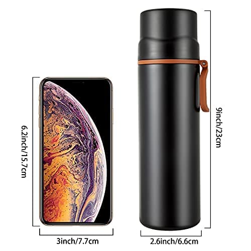 Insulated Water Bottle-Stainless Steel Vacuum Coffee Cup with Handle,Flask Double Walled Sport Travel Mug with Leakproof Lid,Keep Hot & Cold 12 Hours BPA Free 15oz(Black)