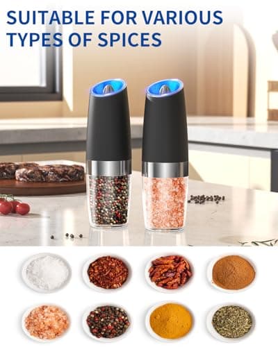 CIRCLE JOY Gravity Electric Salt and Pepper Grinder Set Automatic Salt and Pepper Grinder Set with LED Light, Battery Operated, Adjustable Coarseness, Large Capacity, for Home Kitchen BBQ, Black B0DFY5TNFX