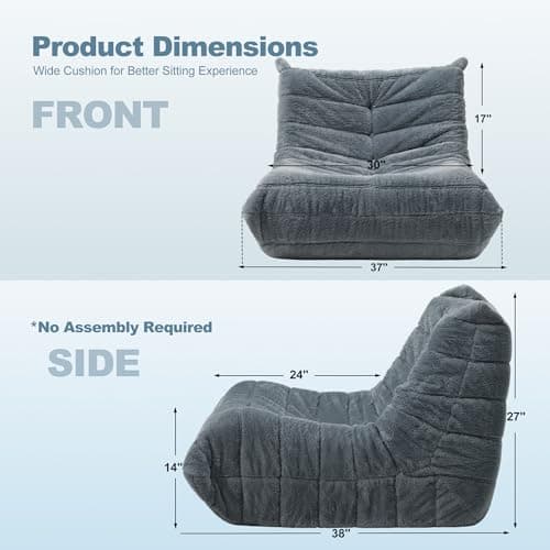 Bean Bag Chair Big Sofa Beanbag Chair for Adults Fireside Chair Bean Bag Lounger with Memory Foam Filled for Home,Apartment or Gaming Venue(Grey Plush Single)