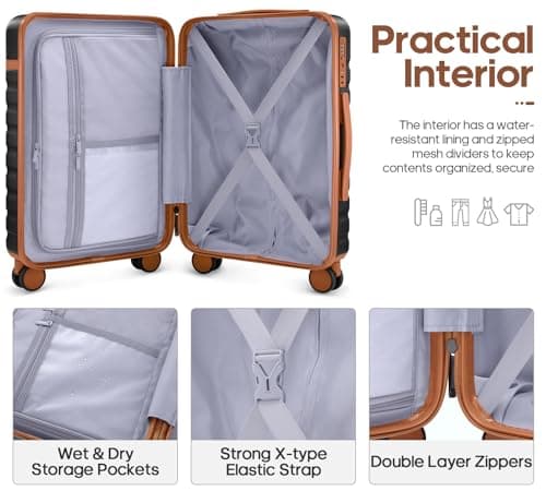 UKEIN Luggage Sets 3 Piece, Carry On Luggage 20In With Spinner Wheels,PC Hardside Suitcase Set with TSA Lock,Durable Carry On Suitcase With Travel Backpack for Men (Black, 3 piece set (20inch))