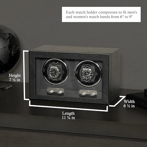 ROTHWELL ROTHWELL Double Watch Winder for Automatic Watches with Quiet Motor with Multiple Speeds and Rotation Settings (Black/Grey)