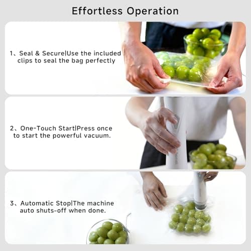 Mehomeli Compact Vacuum Sealer for Food (Vacuum Sealer Machine + 30 Reusable Vacuum Bags), Powerful Handheld Vacuum Sealer Machine, Seal Food 6X Fresh Longer, Portable & Wireless, Easy-Clean