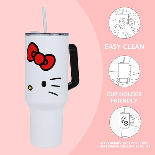 Bioworld Hello Kitty 40 Oz. Stainless Steel Tumbler With Leak-Proof Lid