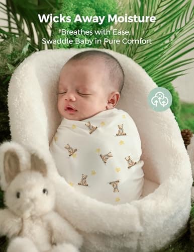 Breathable & Skin-Friendly 2-Layer Gauze Receiving Blankets, Swaddle Blanket for Baby Shower Gifts & Baby Registry Essentials Momcozy Muslin Swaddle Blankets, 3-Pack, Large 47"x47" Cuddle Buddies B0DRD4T9VZ