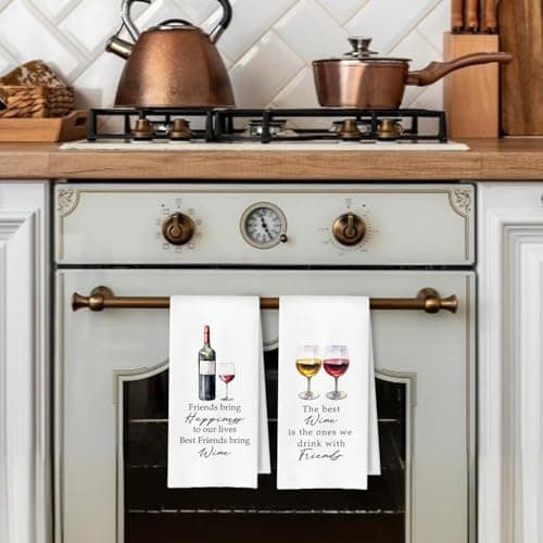 Friends and Wine Kitchen Towels Set of 2, Gifts for Wine Lovers Dish Tea Bar Towels for Kitchen Bar Cart Decor, Wines Gifts for Women Men Decorative Hand Towels, 16x24 Inches B0F2Z76VNH