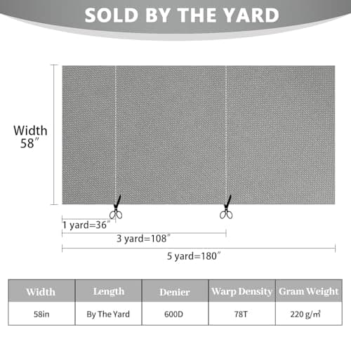 Konelia Waterproof Canvas Fabric by the Yard Outdoor Upholstery Fabric 600D Cordura Polyester Fabric Water Resistant Sewing Fabric for Chair Patio Cushion Purse Tote Bag Interior 1 Yard Silver Grey