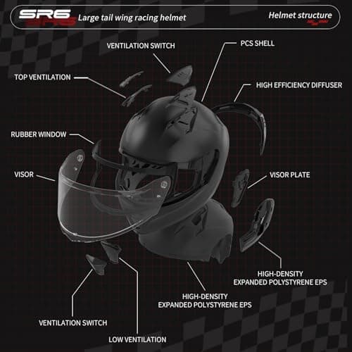 SR6 Full Face Motorcycle Helmet, Equipped with Clear & Multicolour Visors DOT Approved Street Racing Helmet