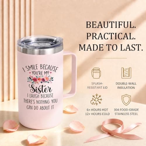 Gift-Ready Package with 20oz Mug, Straw, Sliding Lid, Brushes, Keychain & Gift Box, Birthday & Christmas Gift for Sisters Lifecapido Sister Gifts, 20oz Stainless Steel Insulated Coffee Mug Set B0FMK4LXHG