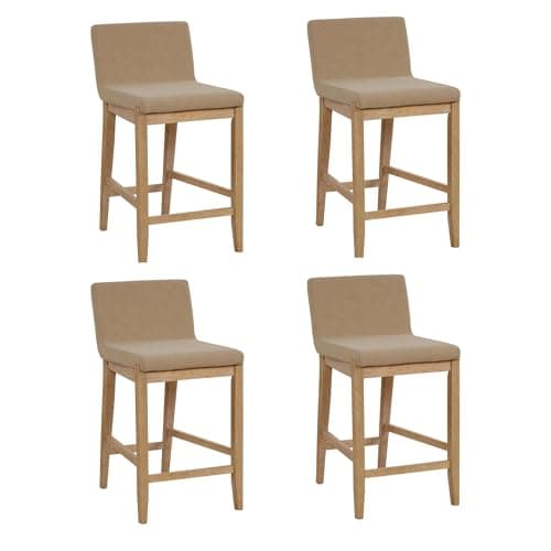 Nathan James Gracie Modern Counter Height Bar Stool with Back, Counter Stool Upholstered Chair with PU Leather and Brushed Wooden Legs, Light Brown, Set of 4