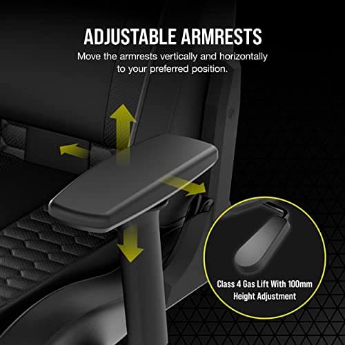Corsair TC100 Relaxed Gaming Chair - Leatherette - Racing-Inspired Design - Lumbar Pillow - Detachable Memory Foam Neck Pillow - Adjustable Seat Height - Adjustable Armrests - Black