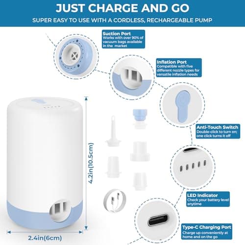 Vacuum Bags for Travel with Portable Electric Pump, 8 Pack Vacuum Seal Bags for Luggage and Suitcase Compression, Space Saver Vacuum Storage Bags for Clothes and Clothing Travel