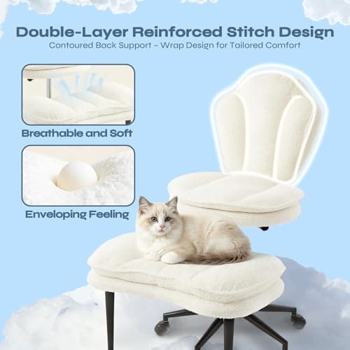 Pinmoco Ergonomic Cross Legged Office Chair for ADHD, Kneeling Chair with 360° Swivel Wheels and Reversible Seating for Meditation, Adjustable Height and Seat Deapth, Teddy Fabric, White