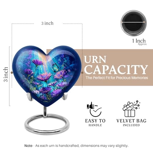 Daisy Bloom Funeral Keepsake for Men & Women - Memorial Gift for Mom & Dad - Urns for Human Remains - Burial Urns for Adult Ashes Husband - Heart Shape - Small Keepsake 3 Inch - Pack of 1 B0FV8W29L6