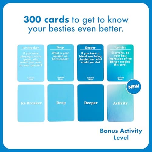 Let's Get Deep: Friends Edition by Relatable, Fun Group Card Game, Easy Adult Game for Game Night, Perfect for Party Games with Friends, Includes 400 Question Cards, Three Increasingly Personal Levels