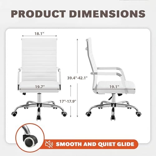 Furmax Ergonomic Office Desk Chair, Executive Ribbed Mid-Back PU Leather Conference Room Chair Adjustable Swivel Chair with Arms (1, White)