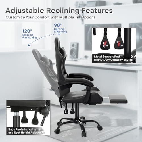 Athena Collection Gaming Chair, Ergonomic Gaming Chair with Footrest & Headrest Lumbar Support, Height Adjustable Swivel Computer Chair Office Chair Adults(Carbon Fiber Black)