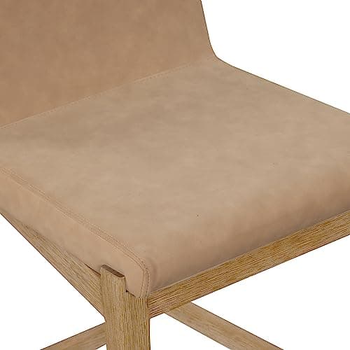 Nathan James Gracie Modern Counter Height Bar Stool with Back, Counter Stool Upholstered Chair with PU Leather and Brushed Wooden Legs, Light Brown, Set of 4