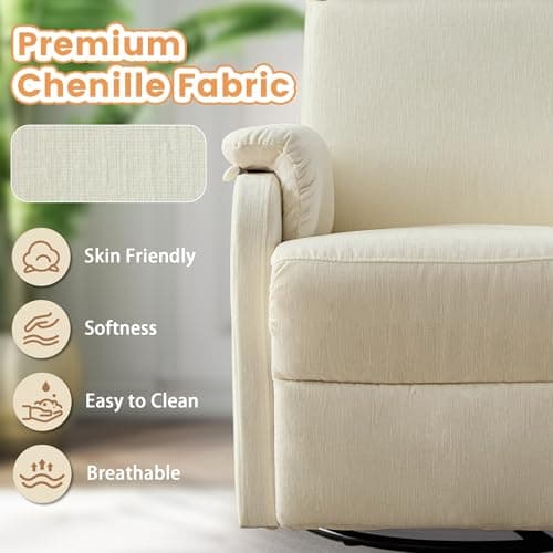 Korser Recliner Chair, Swivel Rocking Recliner Chair for Adults, Glider Rocking Chair, Small Nursery Chair Recliner for Living Room, Reclining Chair with Modern-Designed Armrests, Chenille, Beige